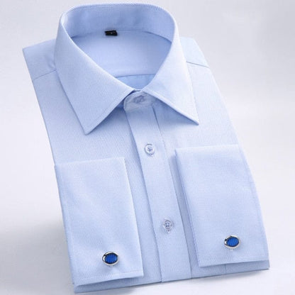 Men's Dress Shirts Loose Tuxedo French Cuff Regular Fit Luxury Striped Business Long Sleeve Cufflinks Social Pluse Size 6XL