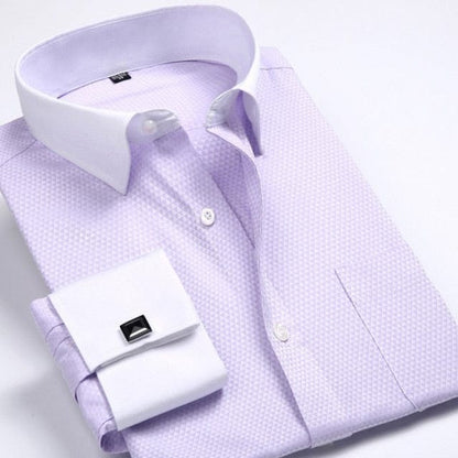 Men's Dress Shirts Loose Tuxedo French Cuff Regular Fit Luxury Striped Business Long Sleeve Cufflinks Social Pluse Size 6XL