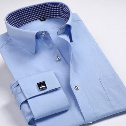 Men's Dress Shirts Loose Tuxedo French Cuff Regular Fit Luxury Striped Business Long Sleeve Cufflinks Social Pluse Size 6XL