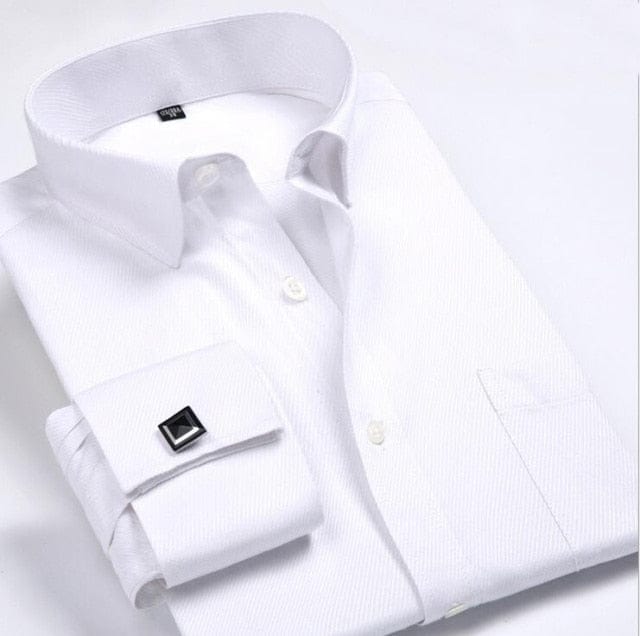 Men's Dress Shirts Loose Tuxedo French Cuff Regular Fit Luxury Striped Business Long Sleeve Cufflinks Social Pluse Size 6XL