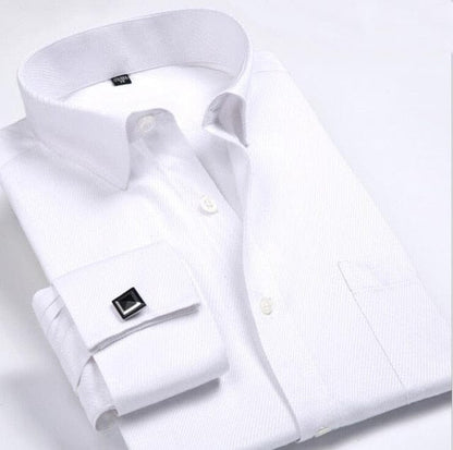 Men's Dress Shirts Loose Tuxedo French Cuff Regular Fit Luxury Striped Business Long Sleeve Cufflinks Social Pluse Size 6XL