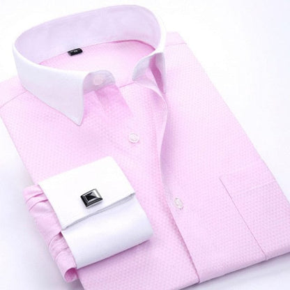 Men's Dress Shirts Loose Tuxedo French Cuff Regular Fit Luxury Striped Business Long Sleeve Cufflinks Social Pluse Size 6XL