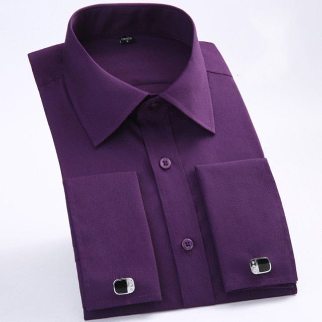 Men's Dress Shirts Loose Tuxedo French Cuff Regular Fit Luxury Striped Business Long Sleeve Cufflinks Social Pluse Size 6XL