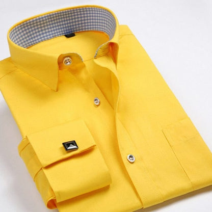Men's Dress Shirts Loose Tuxedo French Cuff Regular Fit Luxury Striped Business Long Sleeve Cufflinks Social Pluse Size 6XL