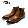 Luxury Chelsea Boots Genuine Leather Men's Ankle Boots High Grade Slip On Buckle Strap Wingtip Brown Black Shoes Basic Boots Men