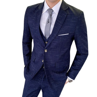 Wedding Party Blue Stripe 3 piece Men Single Breasted Striped Blazer Jacket Men Vest With Pant Slim Fit Mens Suits