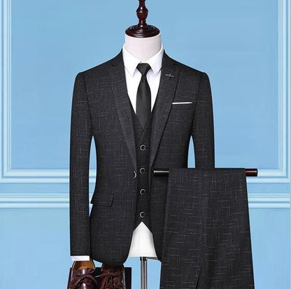 Wedding Party Blue Stripe 3 piece Men Single Breasted Striped Blazer Jacket Men Vest With Pant Slim Fit Mens Suits