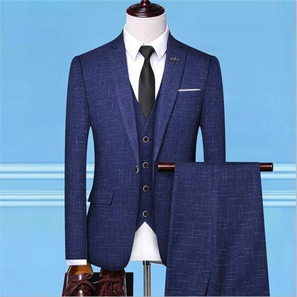 Wedding Party Blue Stripe 3 piece Men Single Breasted Striped Blazer Jacket Men Vest With Pant Slim Fit Mens Suits
