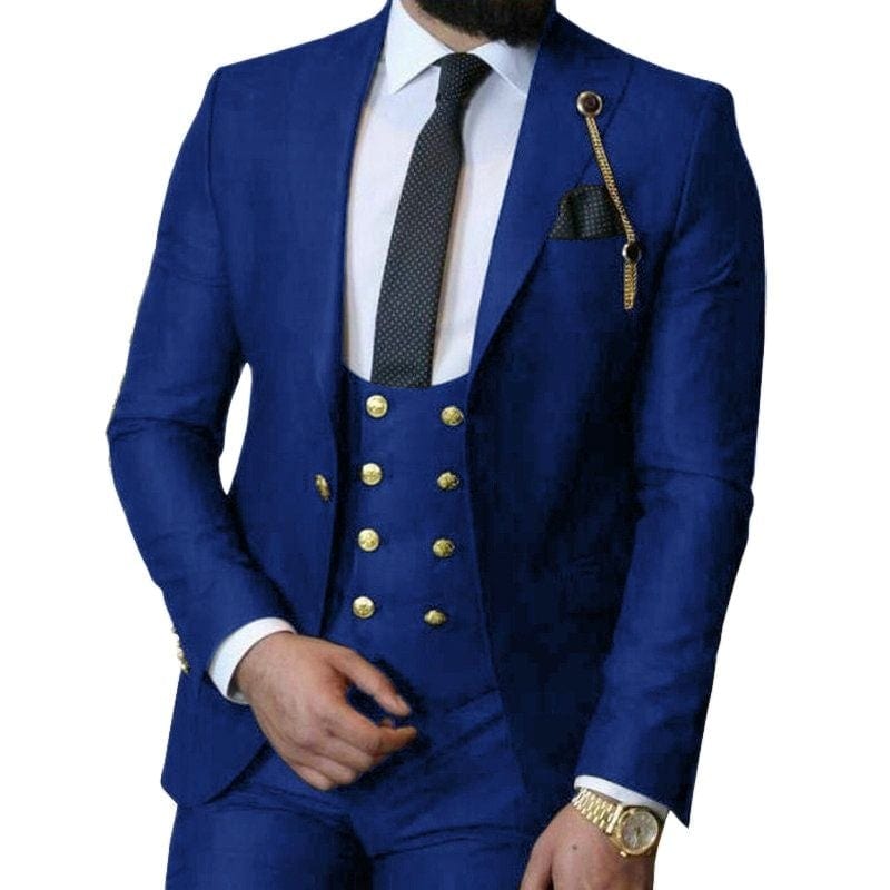 Italian Business Slim Fit Formal Men Suits with Double Breasted Waistcoat Royal Blue Groom Tuxedo for Wedding 3 Piece Costume