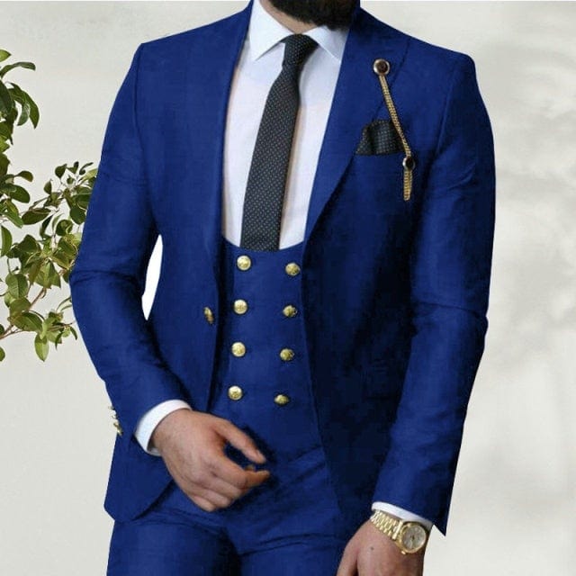 Italian Business Slim Fit Formal Men Suits with Double Breasted Waistcoat Royal Blue Groom Tuxedo for Wedding 3 Piece Costume