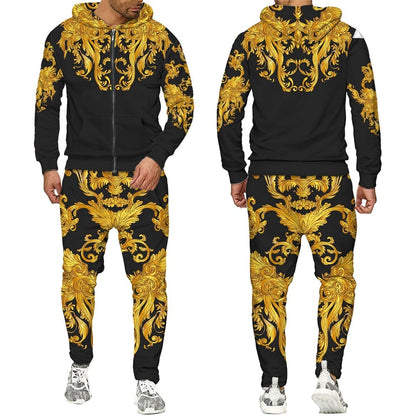 New Set 3D Printing Fashion Personality Creative Mens Zipper Hooded Suits Casual Sweatshirt Sweatpants Two Sets Tracksuits