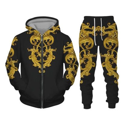 New Set 3D Printing Fashion Personality Creative Mens Zipper Hooded Suits Casual Sweatshirt Sweatpants Two Sets Tracksuits