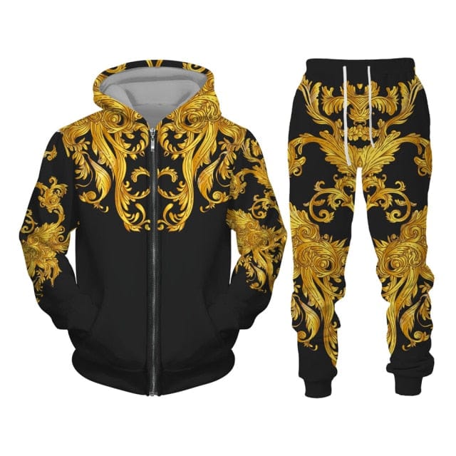 2021 New Set 3D Printing Fashion Personality Creative Mens Zipper Hooded Suits Casual Sweatshirt Sweatpants Two Sets Tracksuits