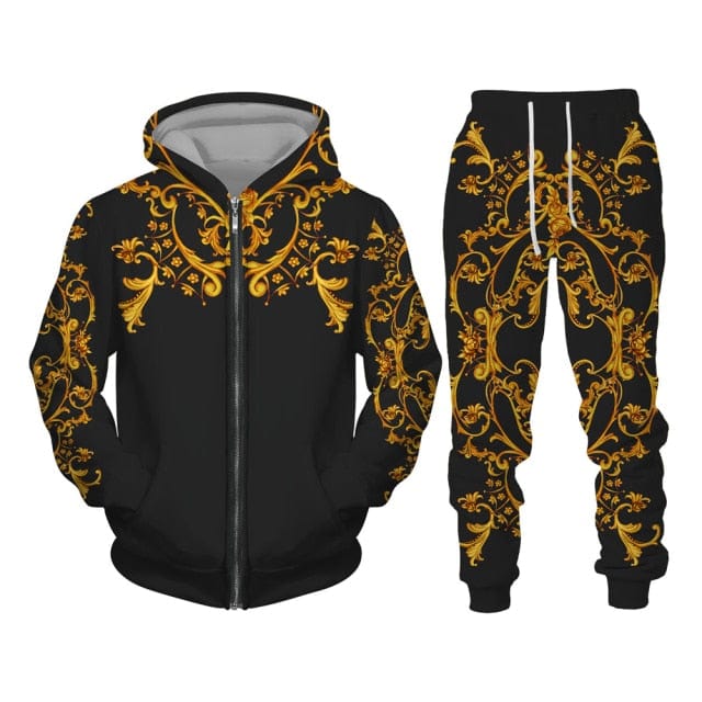 2021 New Set 3D Printing Fashion Personality Creative Mens Zipper Hooded Suits Casual Sweatshirt Sweatpants Two Sets Tracksuits