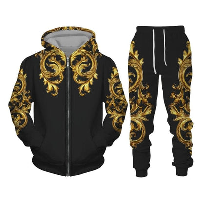New Set 3D Printing Fashion Personality Creative Mens Zipper Hooded Suits Casual Sweatshirt Sweatpants Two Sets Tracksuits