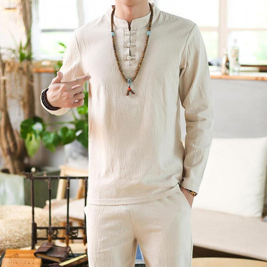 Linen Shirts Men Tracksuit Pants Sets Two Piece Party Suit Mens Streetwear Fashion Sweat Pant 2022 Beach Clothes in Men&#39;s Sets