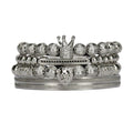 luxury king crown lion colorfast stainless steel beads cz ball bracelet set handmade men bracelets &amp; bangles for men jewelry