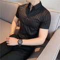 High Quality Summer Short Sleeve Striped Shirts For Men Clothing  Simple Luxury Slim Fit Business Casual Formal Wear Blouses