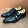 Luxury Classic Mens Wedding Dress Shoes Black Blue Real Cow Leather Monk Buckle Strap Pointed Toe Oxford Loafer Shoes for Men