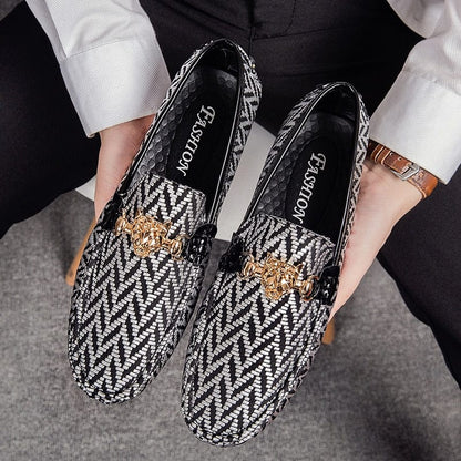 luxury brand designer silver shoes men leather loafers casual natural genuine striped big size 48