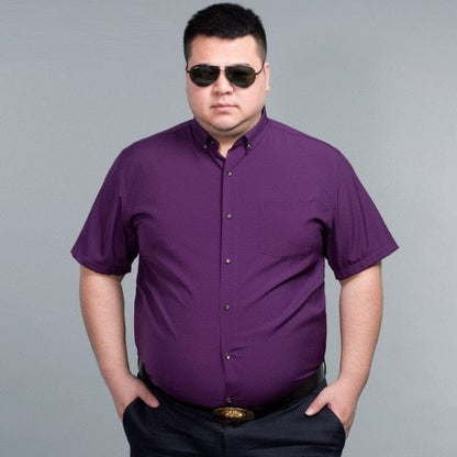 high quality summer short Sleeve Men Shirt wedding plus Size 10XL 12XL 14XL Business oversize Dress office formal Shirt purple