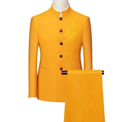Fashion Men Retro Party 2 Piece Set Blazer Pants Luxury Embroidery Men Tang Suit Jacket Trousers Plus Size M-6XL 2 Pcs