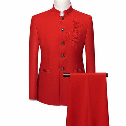 Fashion Men Retro Party 2 Piece Set Blazer Pants Luxury Embroidery Men Tang Suit Jacket Trousers Plus Size M-6XL 2 Pcs
