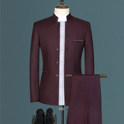Fashion Men Retro Party 2 Piece Set Blazer Pants Luxury Embroidery Men Tang Suit Jacket Trousers Plus Size M-6XL 2 Pcs