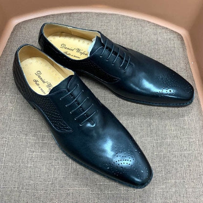 Luxury Men's Oxford Genuine Leather Shoes Snake Skin Prints Fashion Men Dress Shoes Black Purple Lace Up Square Formal Shoes Men