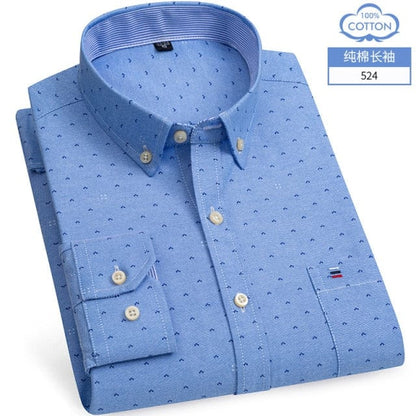 S- 6XL Oxford Shirts For Mens Long Sleeve Cotton Casual Dress Shirts Male Solid Plaid Chest Pocket Regular-Fit Man Social Shirt