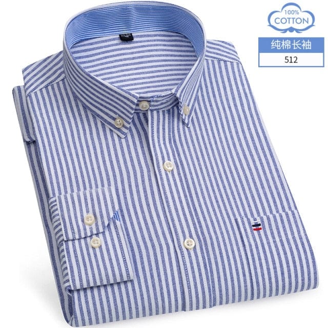 S- 6XL Oxford Shirts For Mens Long Sleeve Cotton Casual Dress Shirts Male Solid Plaid Chest Pocket Regular-Fit Man Social Shirt