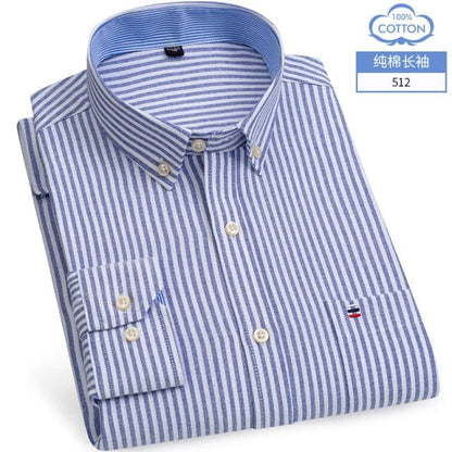 S- 6XL Oxford Shirts For Mens Long Sleeve Cotton Casual Dress Shirts Male Solid Plaid Chest Pocket Regular-Fit Man Social Shirt