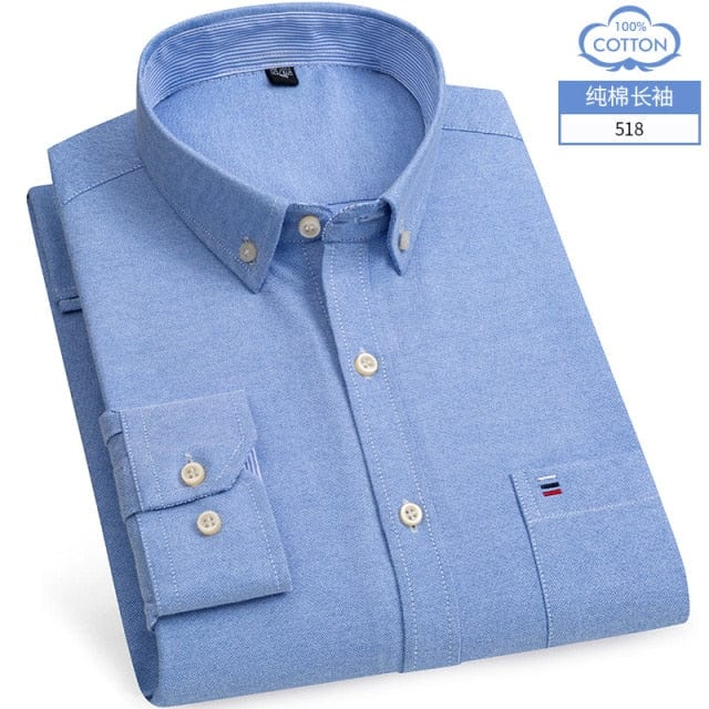 S- 6XL Oxford Shirts For Mens Long Sleeve Cotton Casual Dress Shirts Male Solid Plaid Chest Pocket Regular-Fit Man Social Shirt