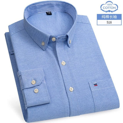 S- 6XL Oxford Shirts For Mens Long Sleeve Cotton Casual Dress Shirts Male Solid Plaid Chest Pocket Regular-Fit Man Social Shirt