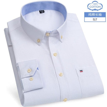 S- 6XL Oxford Shirts For Mens Long Sleeve Cotton Casual Dress Shirts Male Solid Plaid Chest Pocket Regular-Fit Man Social Shirt