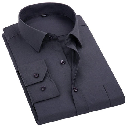 New Men's Dress Shirt Solid Color Plus Size 8XL Black White Blue Gray Chemise Homme Male Business Casual Long Sleeved Shirt