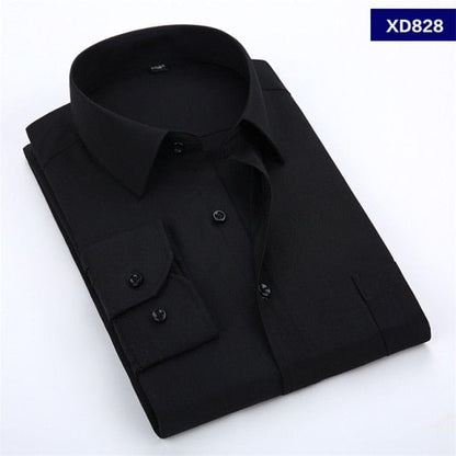 New Men's Dress Shirt Solid Color Plus Size 8XL Black White Blue Gray Chemise Homme Male Business Casual Long Sleeved Shirt