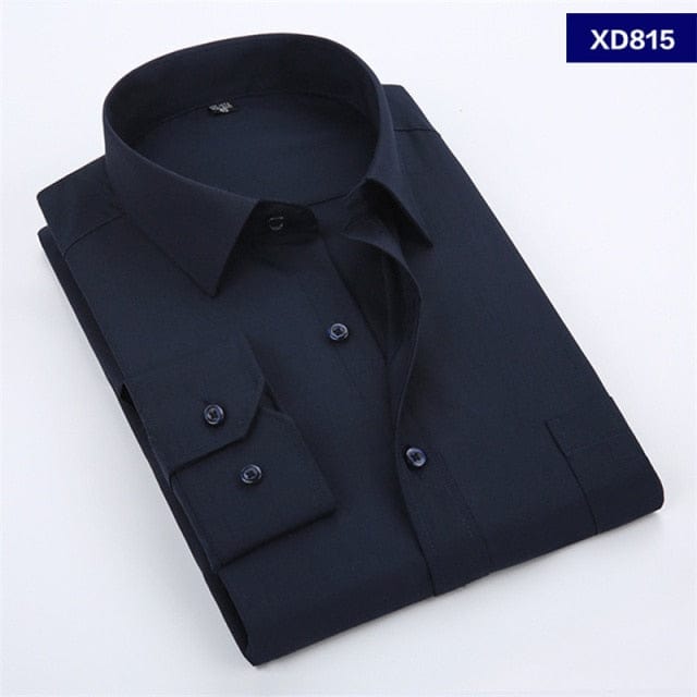 New Men's Dress Shirt Solid Color Plus Size 8XL Black White Blue Gray Chemise Homme Male Business Casual Long Sleeved Shirt