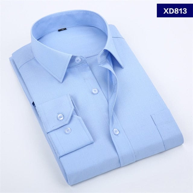 New Men's Dress Shirt Solid Color Plus Size 8XL Black White Blue Gray Chemise Homme Male Business Casual Long Sleeved Shirt