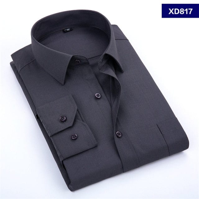 2022 New Men&#39;s Dress Shirt Solid Color Plus Size 8XL Black White Blue Gray Chemise Homme Male Business Casual Long Sleeved Shirt