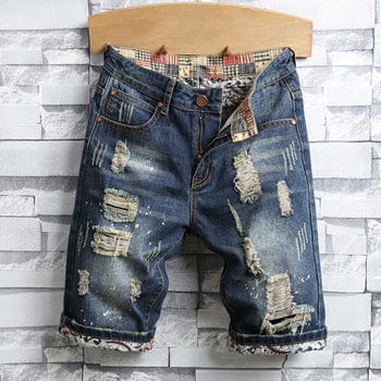 2022 Summer New Men Vintage Ripped Short Jeans Streetwear Hole Slim Denim Shorts Male Brand Clothes