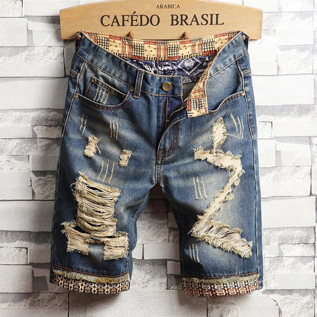 2022 Summer New Men Vintage Ripped Short Jeans Streetwear Hole Slim Denim Shorts Male Brand Clothes