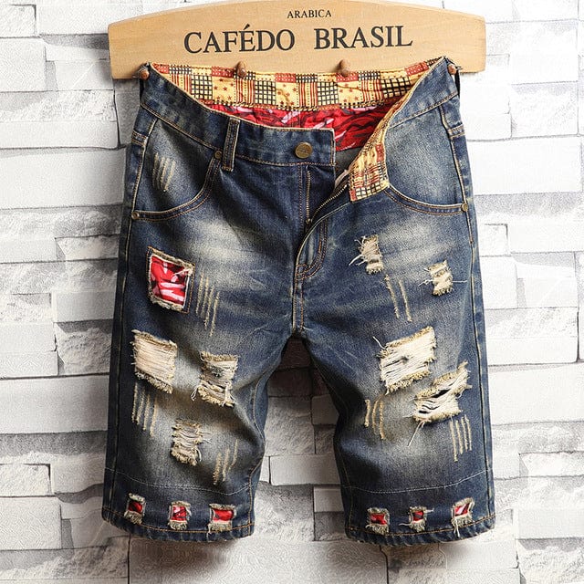2022 Summer New Men Vintage Ripped Short Jeans Streetwear Hole Slim Denim Shorts Male Brand Clothes