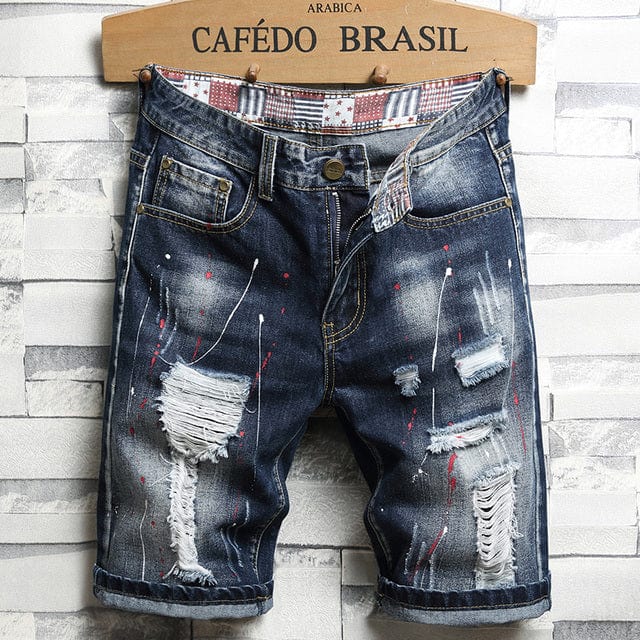 2022 Summer New Men Vintage Ripped Short Jeans Streetwear Hole Slim Denim Shorts Male Brand Clothes