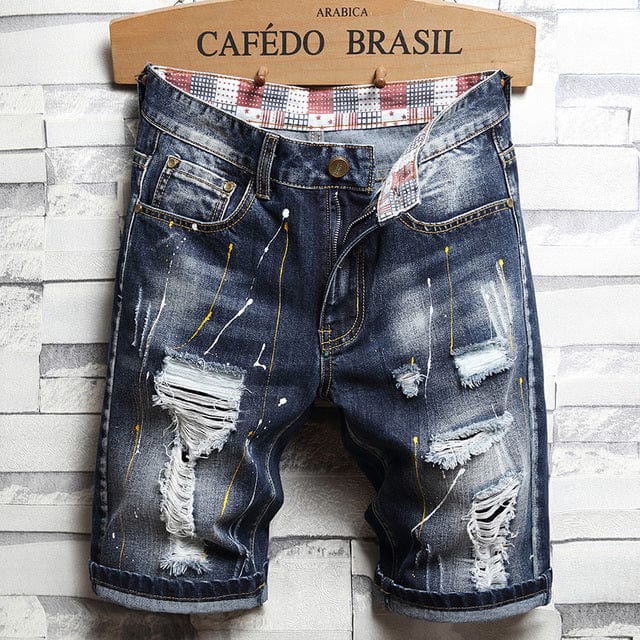 2022 Summer New Men Vintage Ripped Short Jeans Streetwear Hole Slim Denim Shorts Male Brand Clothes