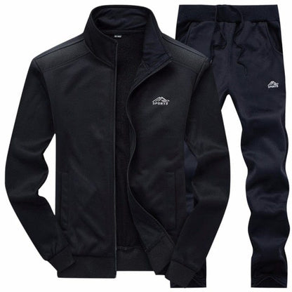 New Men Sets Fashion Sporting Suit Warm Embroidery Zipper Sweatshirt +Sweatpants Men Clothing 2 Pieces Sets Slim Tracksuit
