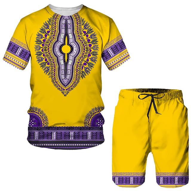 Summer 3D African Print Casual Men Shorts Suits Couple Outfits Vintage Style Hip Hop T Shirts +Shorts Male/Female Tracksuit Set