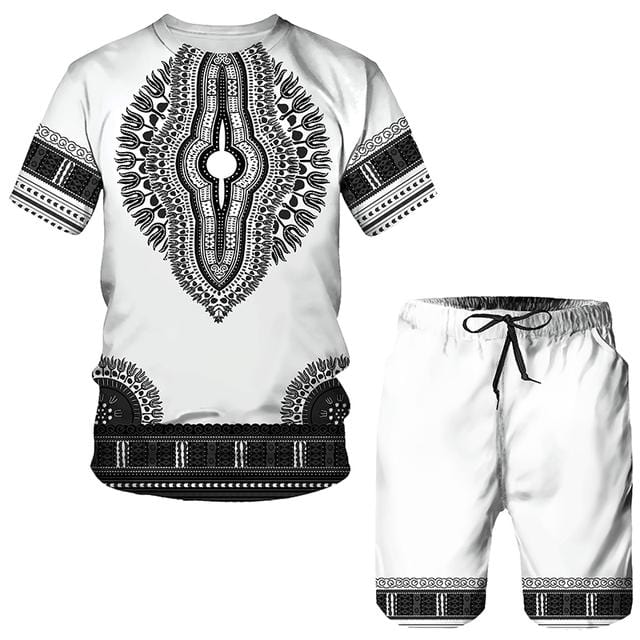 Summer 3D African Print Casual Men Shorts Suits Couple Outfits Vintage Style Hip Hop T Shirts +Shorts Male/Female Tracksuit Set