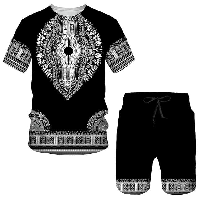 Summer 3D African Print Casual Men Shorts Suits Couple Outfits Vintage Style Hip Hop T Shirts +Shorts Male/Female Tracksuit Set