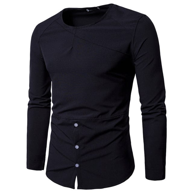 Men Shirt 2018 Personality Oblique Button Irregular Men Casual Shirt Men Clothes Long Sleeve Casual Slim Fit Male Shirt XXL